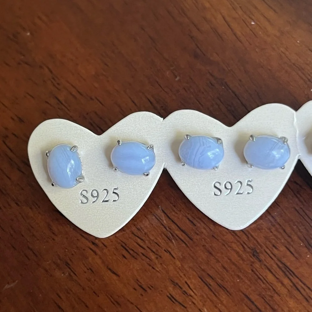 Blue Lace Agate Stud Earrings - Picture 3 of 4